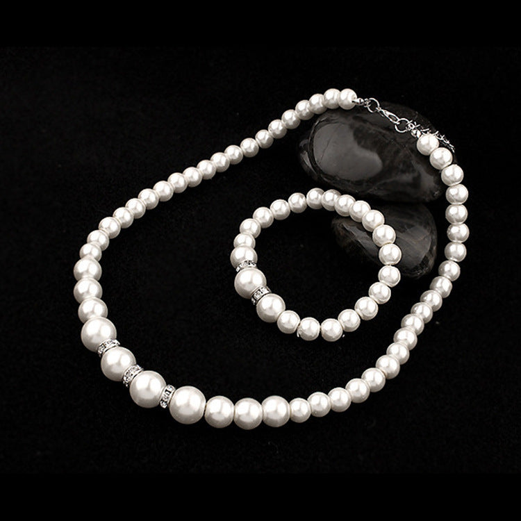 Wholesale Diamond Pearl Necklace Earrings Bracelet Three-Piece Set